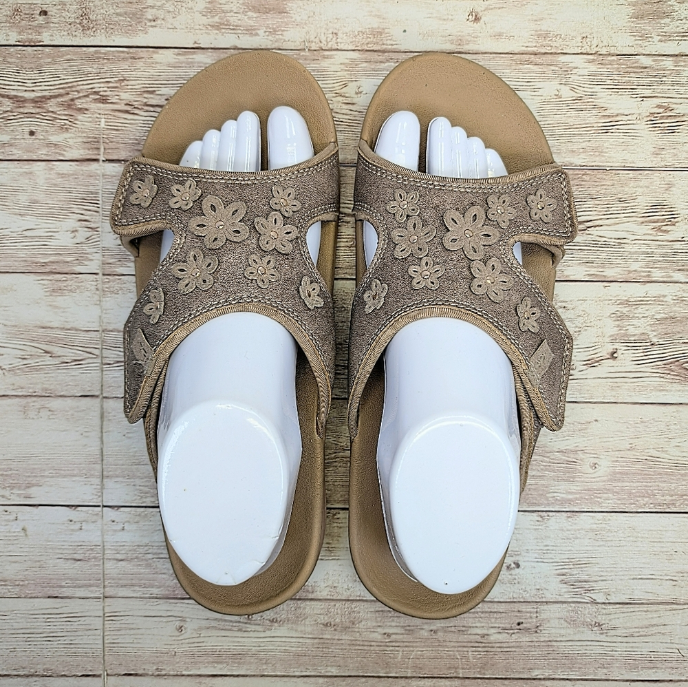 Revitalign Kholo Hampton "Bronze" Tan Velcro Strap Open Toe Slide Sandals 10 - Picture 5 of 13